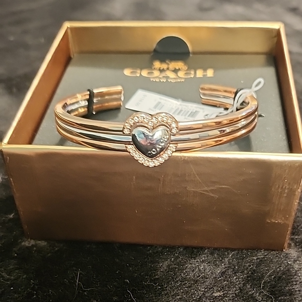 Coach Gold Heart Charm Bangle Bracelet